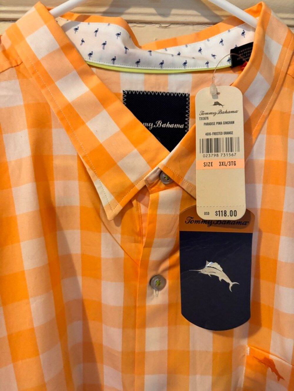🌴 NWT Tommy Bahama Paradise Pima Gingham Shirt | 3XL | Frosted Orange